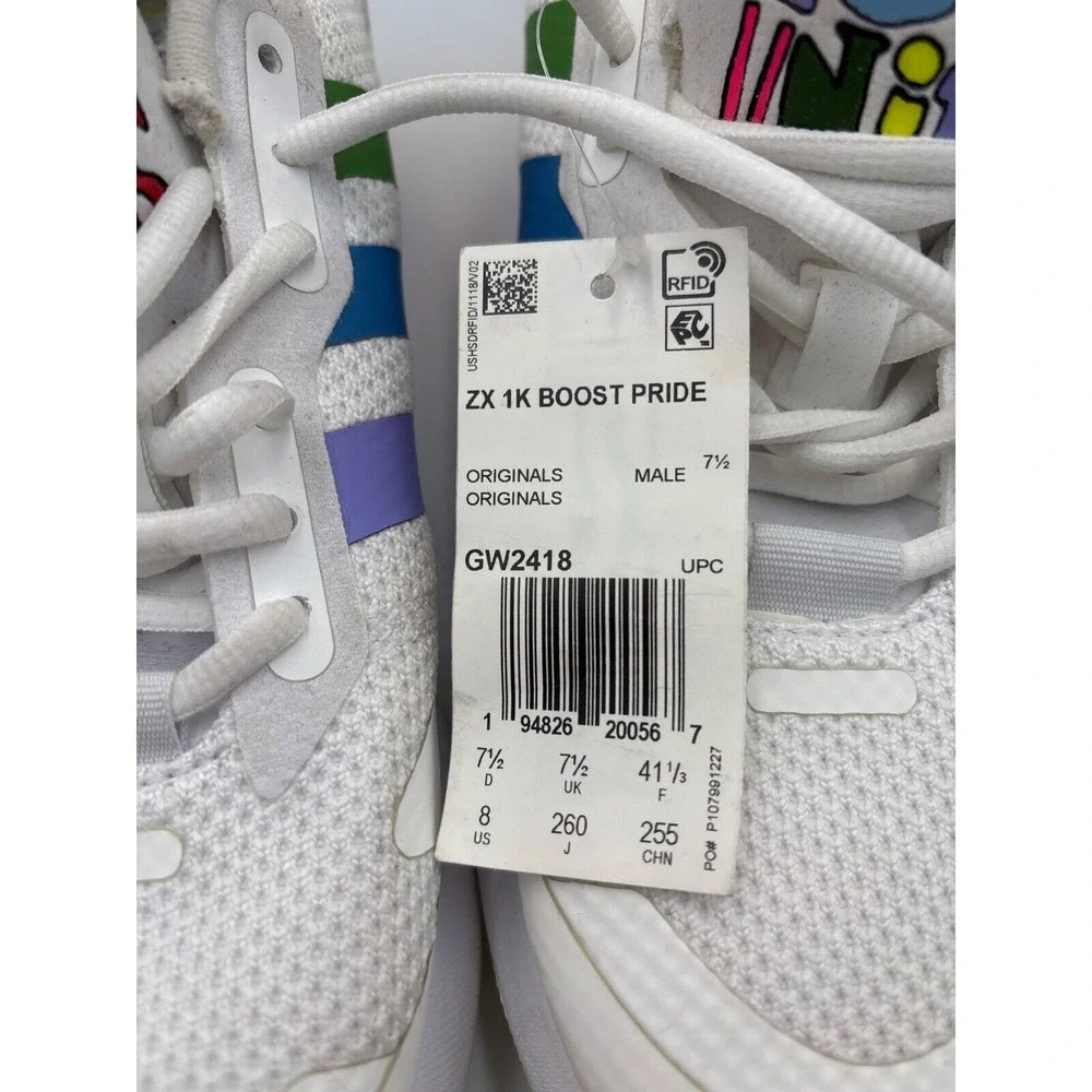 Adidas ZX 1K Boost Pride‎ Colors Sneakers, New. Sz 8